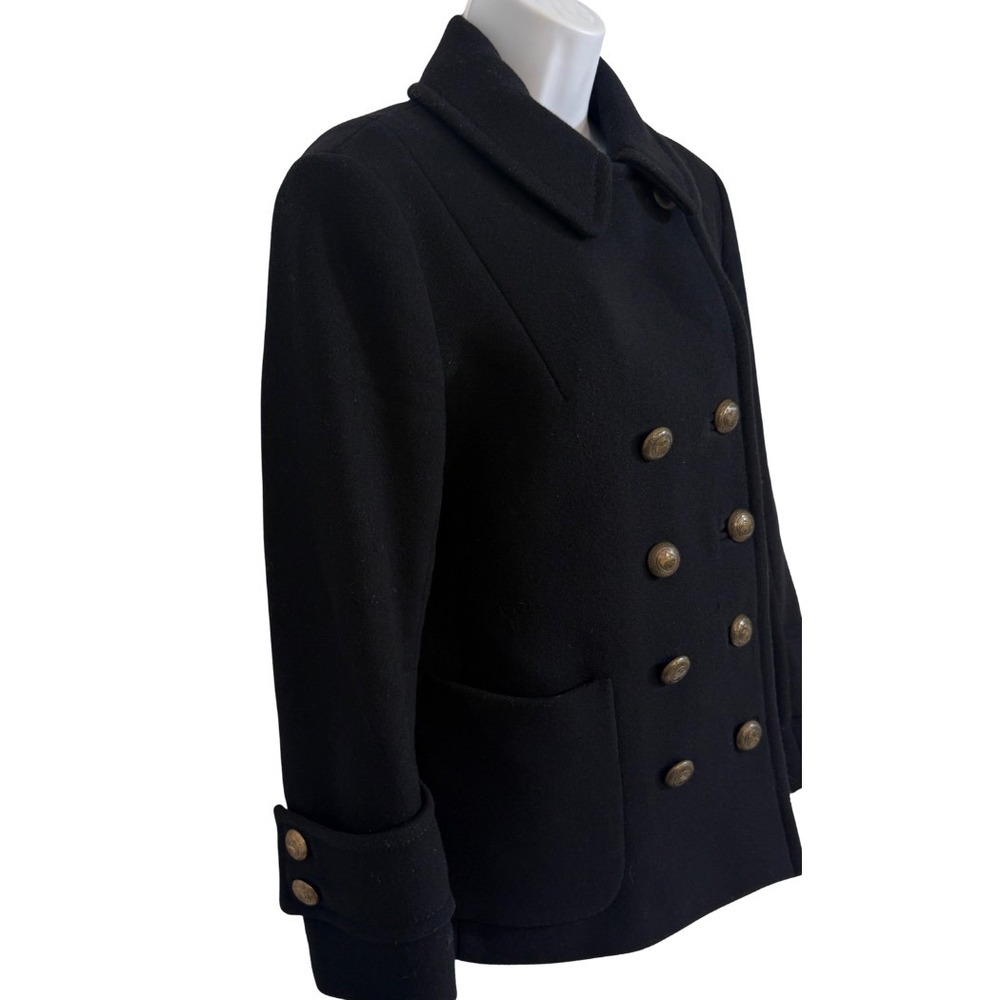 French Connection Womens Y2K Wool Peacoat Black Size 8 Old Money Gold Button - Picture 2 of 13